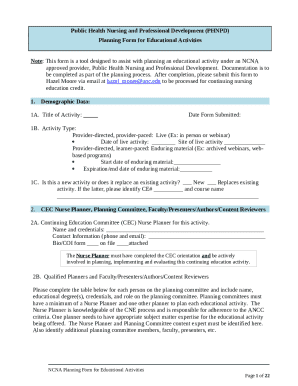 PHNPD Planning Form for Educational Activities