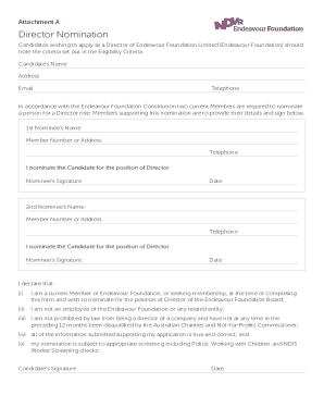 Endeavour Foundation Director Nomination form