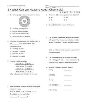 Unit 2 - What Can We Measure About Chemicals?: Answers