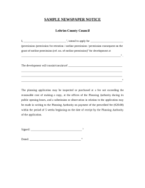 Limerick City &amp; County Council Sample Newspaper Notice