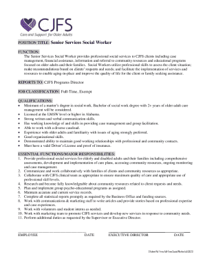 POSITION TITLE: Senior Services Social Worker FUNCTION