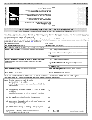 ZAHTJEV ZA REGISTRIRANJE ZRAKOPLOVA ILI PROMJENU VLASNITVA