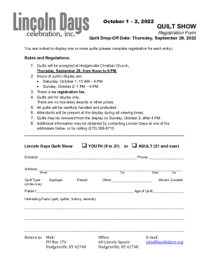 Quilt Drop-Off Date: Thursday, September 29, 2022