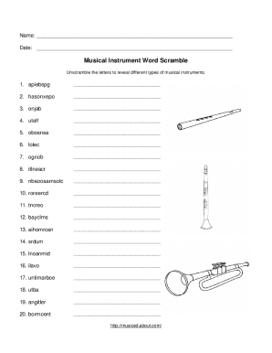 Musical Instrument Word Scramble