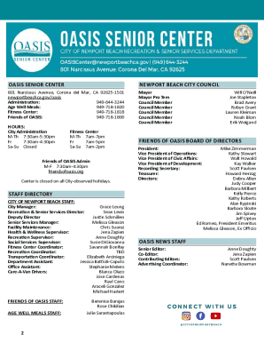 OASIS SENIOR CENTER STAFF DIRECTORY ...