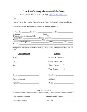 Lone Tree Cemetery-Interment Order Form