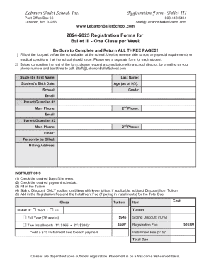 Lebanon Ballet School, Inc. Registration Form