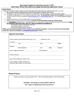 Father Patrick Rice Scholarship Application