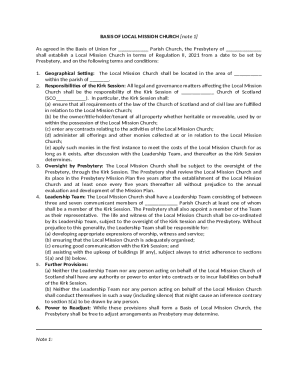 Basis of Local Mission Church template. Template document to be used in presbytery planning