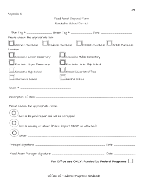 Fixed Asset Disposal Form k.osciusko School District