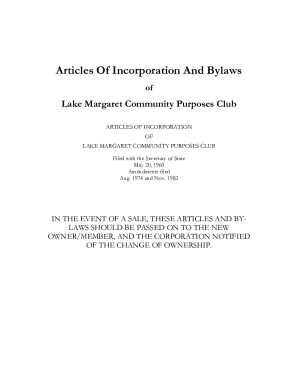 ARTICLES OF INCORPORATION OF LAKE MARGARET COMMUNITY PURPOSES CLUB