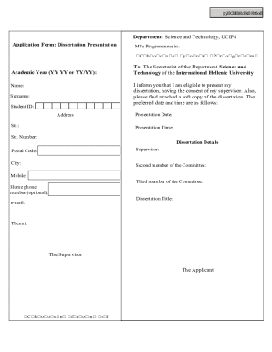 Application Form: Dissertation Presentation