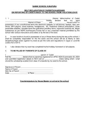 SAINIK SCHOOL KUNJPURA SELF DECLARATION BY ...