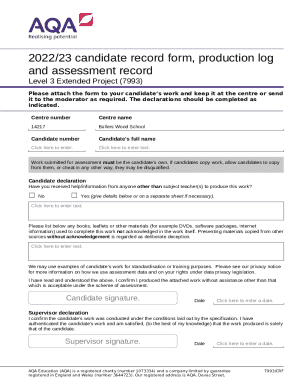 Level 3 Extended Project Candidate Record Form Candidate