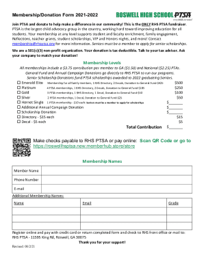 Roswell High School PTSA Membership form 2021-2022 8-2