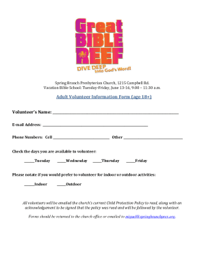 Adult Volunteer Information Form (age 18+)