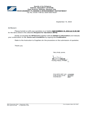 Please furnish us with your quotation on or before SEPTEMBER 18, 2024 10:00 AM