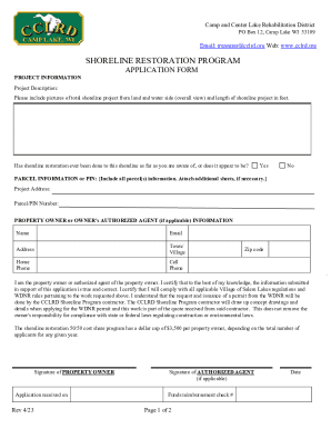 CCLRD Shoreline program. Shoreline application form