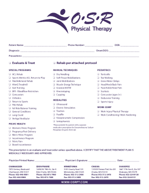 Patient Data Sheet - OSR Physical Therapy