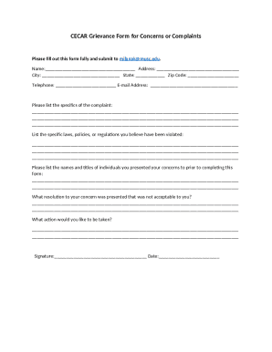 CECAR Grievance Form for Concerns or Complaints