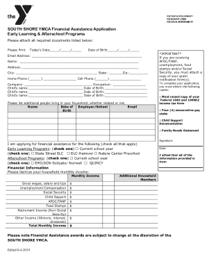 SOUTH SHORE YMCA Financial Assistance Application Early ...