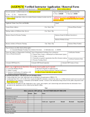AGENCY Verified Instructor Application / Renewal Form