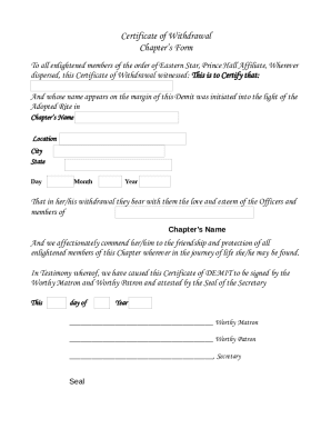 Certificate of Withdrawal Chapter's Form