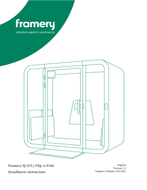 Framery Q (UL) Flip 'n Fold Installation instructions