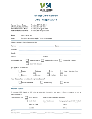 Sheep Care Course - Application Form June 2018