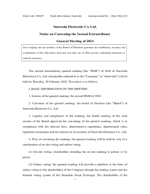 Sunwoda Electronic Co., Ltd. Notice of Convening the ...