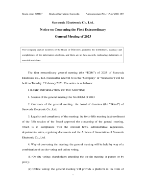 Sunwoda Electronic Co. Ltd. Notice on Convening the First ...