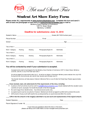 Student Art Show Entry Form