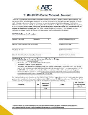 2024-2025 Dependent Verification Worksheet (V1 V5)