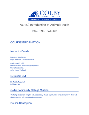 AG152 Introduction to Animal Health