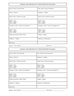 Emergency information form formulario para emergencias