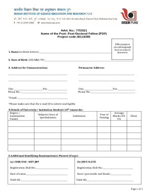 Name of the Post: Post-Doctoral Fellow (PDF)