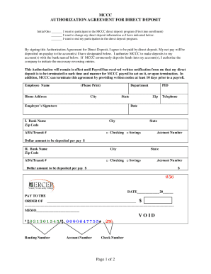 mccc authorization agreement for direct deposit