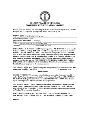 commonwealth of kentucky - workers' compensation notice