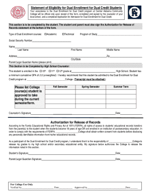 Statement of Approval for Dual Enrollment for Dual Credit ...