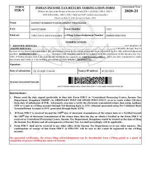 Indian Income Tax Return Verification Form: Form Itr-V ...