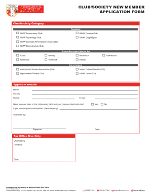 Club/Society New Member Application Form