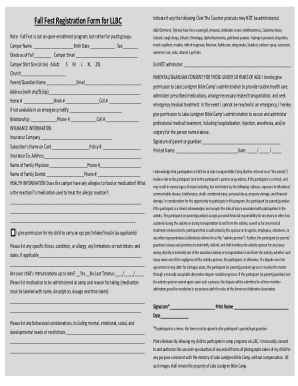 Fall Fest Registration Form for LLBC - North Shore Church