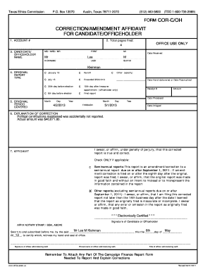 Texas Ethics Commission Correction Amendment Affidavit