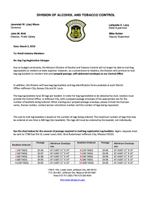 Missouri Keg Tag Reorder Form