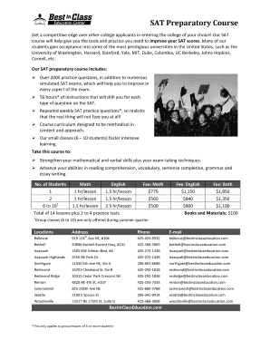 SAT Preparatory Course Registration Form