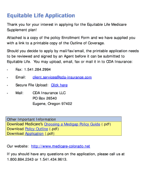 Equitable Life Medicare Supplement Application
