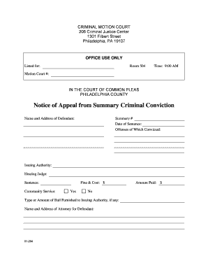 Criminal Motion Court Notice of Appeal
