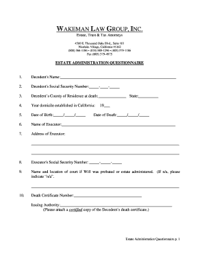 Estate Administration Questionnaire
