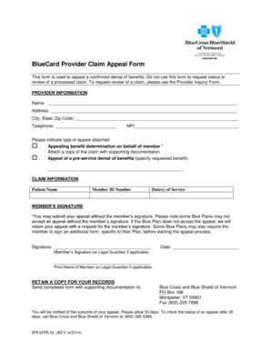BlueCard Provider Claim Appeal Form