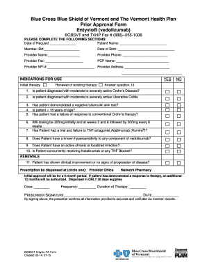 Blue Cross Blue Shield Vermont Entyvio Prior Approval Form